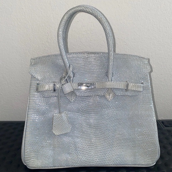 Genuine lizard baby blue elegant top handle handbag - Picture 1 of 3